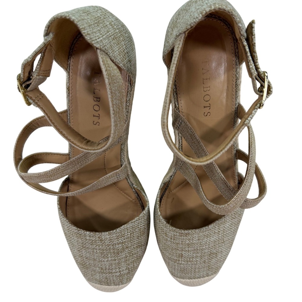 Talbots Lyndsay Natural Strappy Espadrille Wedge Sandals Womens Size 9 Tan Beige - Picture 4 of 11